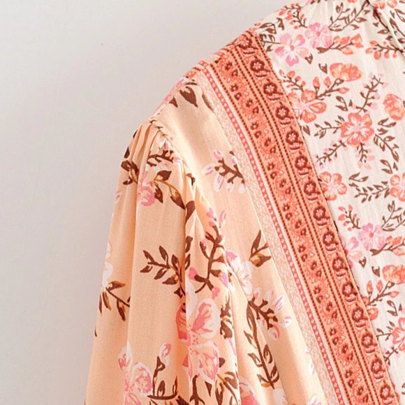 Boho Pink Cherry Blossom Flower Print Mini Dress - Picture 15 of 16